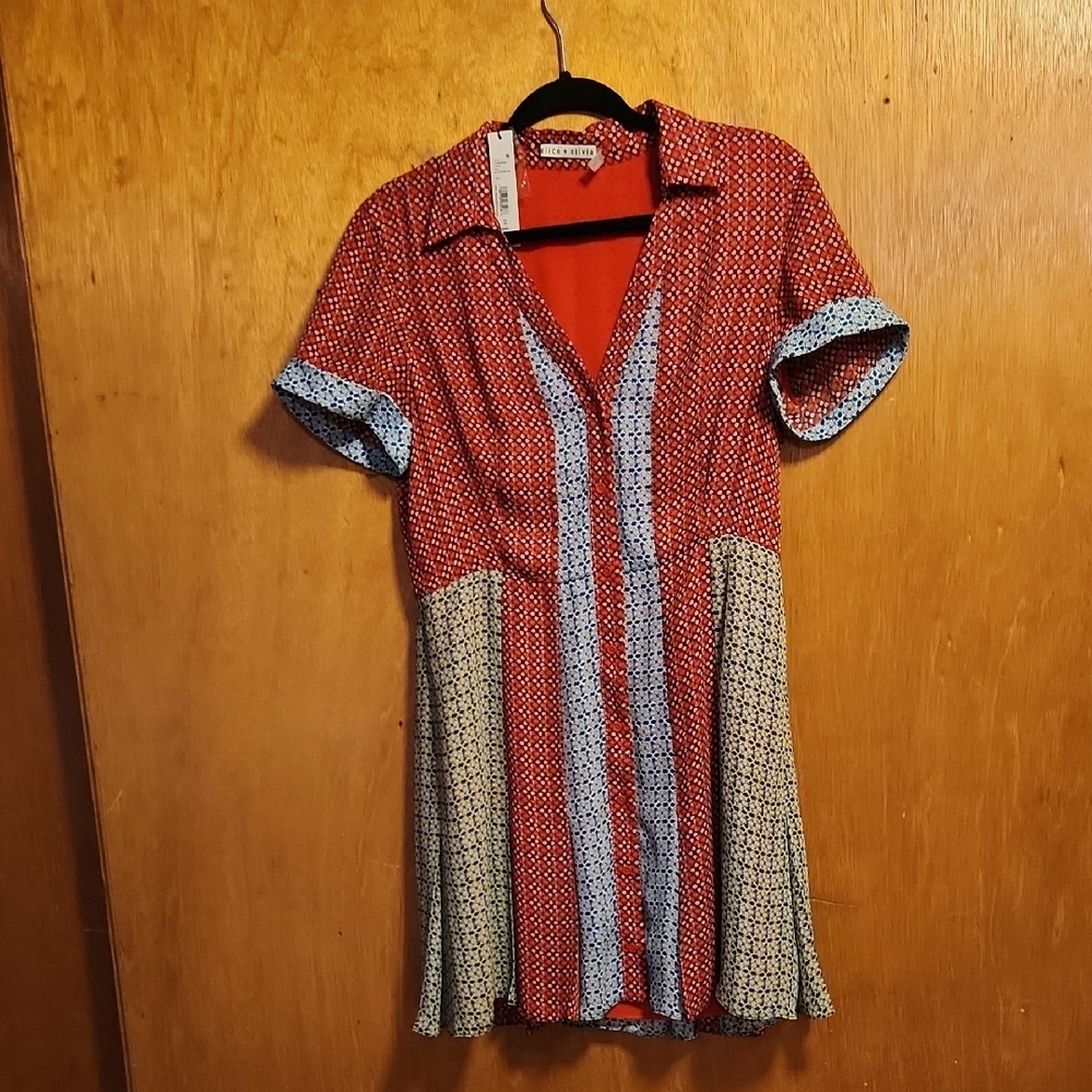 New Alice + Olivia Red and Blue Patterned Mini Dress
